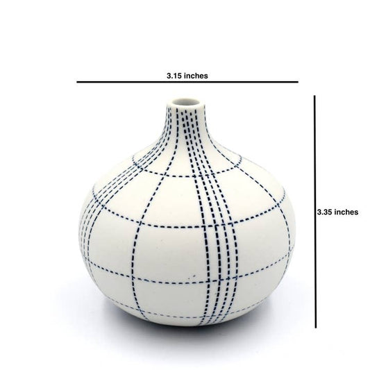 Congo Tiny Porcelain Bud Vase (Large) - White with Blue Dotted Squares
