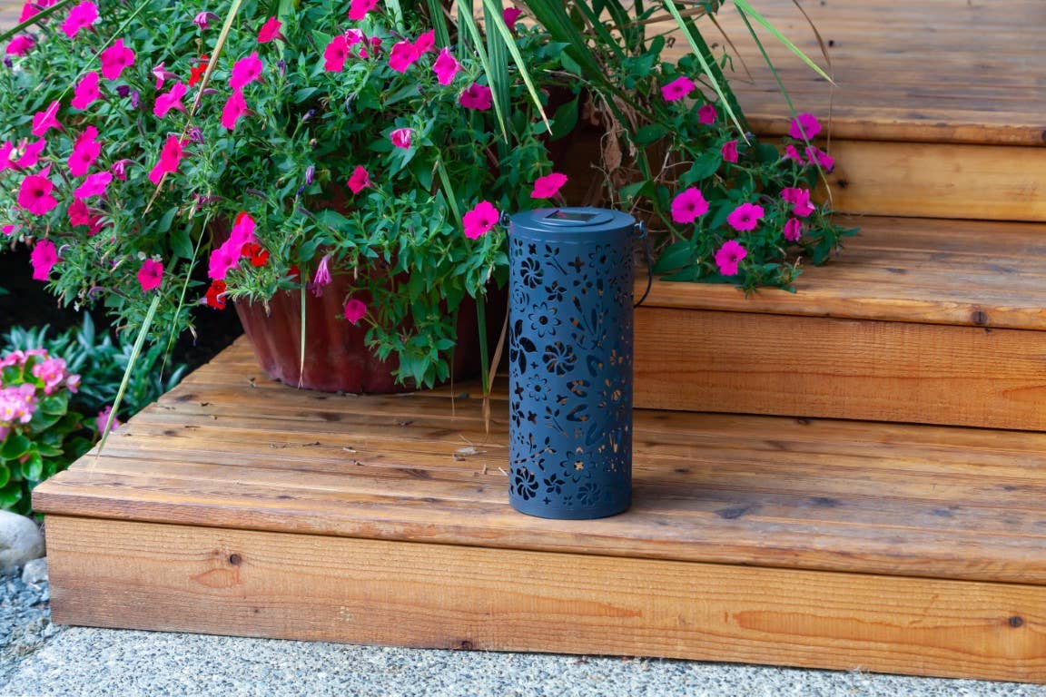Metal Bloom 12" Outdoor Solar Lantern - Midnight Blue