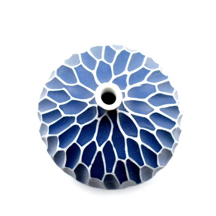 Porcelain Bud Vase Congo Tiny (Small) - Blue with White Honeycomb Pattern