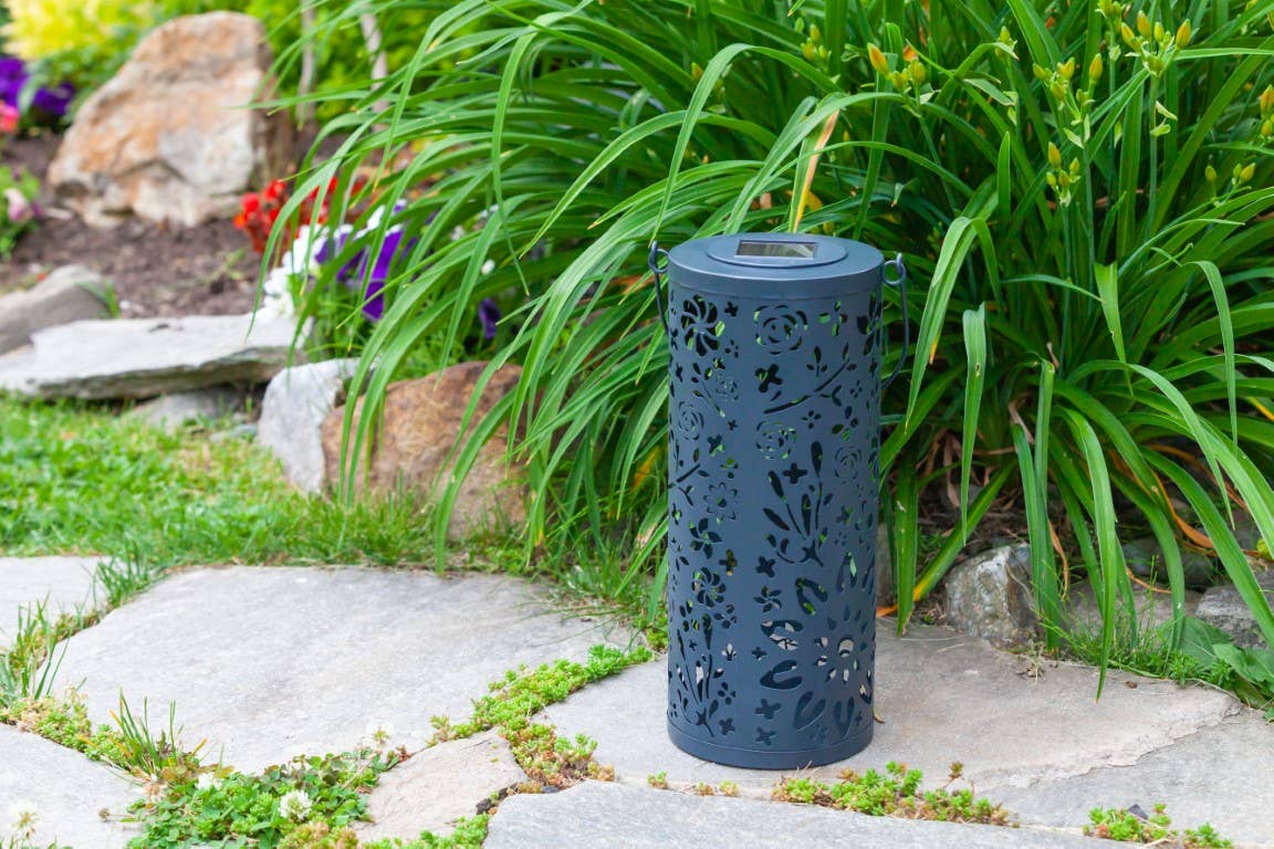 Metal Bloom 12" Outdoor Solar Lantern - Midnight Blue