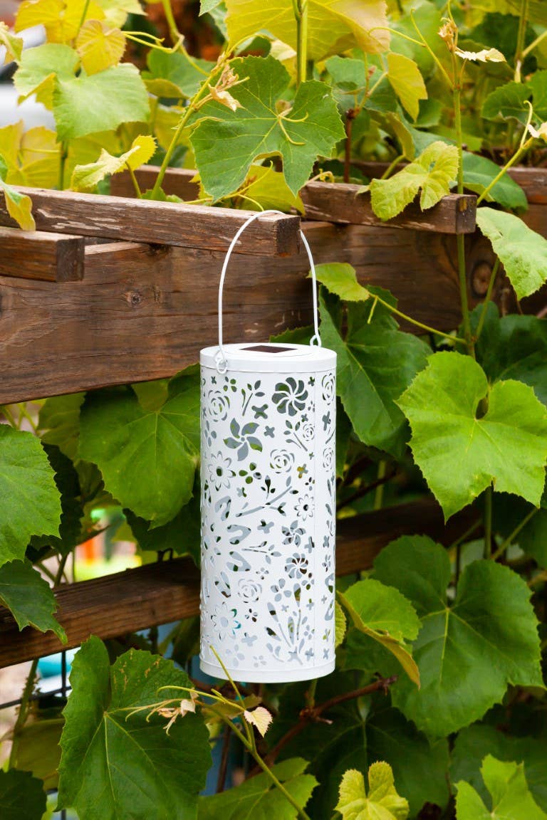Metal Bloom 12" Outdoor Solar Lantern - White
