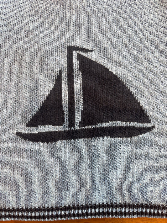 Sailboat Sweater & Striped Pants Set – Navy & Light Blue