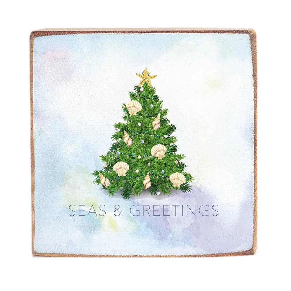 Coastal Christmas Evergreen Tree Decorative Wooden Block