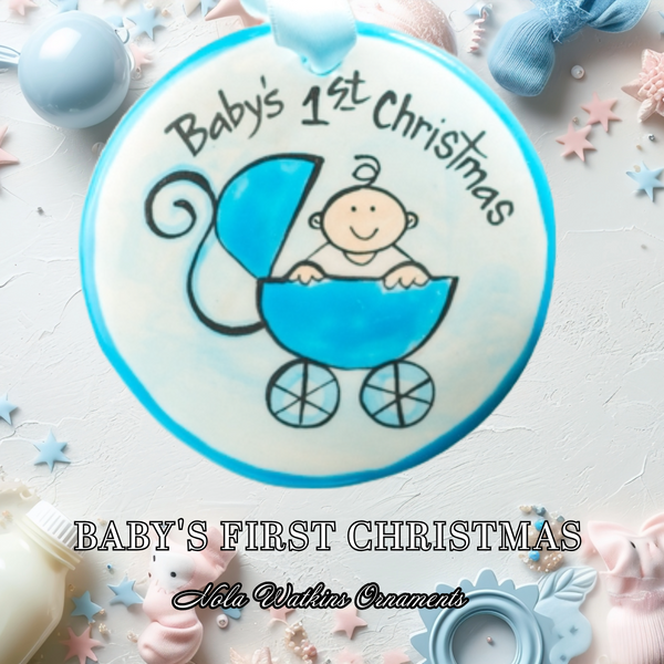Baby's First Christmas Blue Hand-Painted Ornament