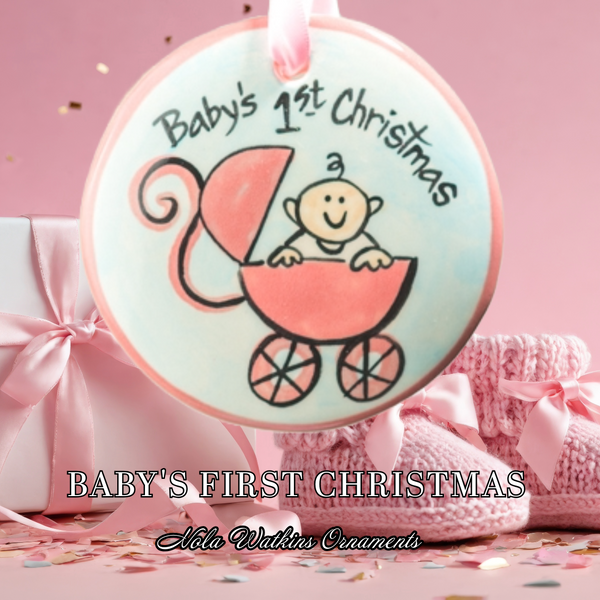 Baby's First Christmas Pink Hand-Painted Ornament