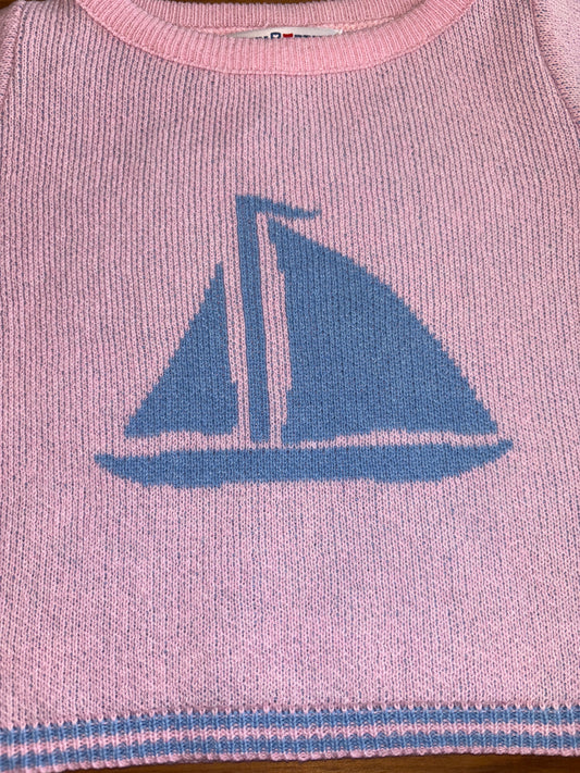Sailboat Sweater & Striped Pants Set – Pink & Light Blue