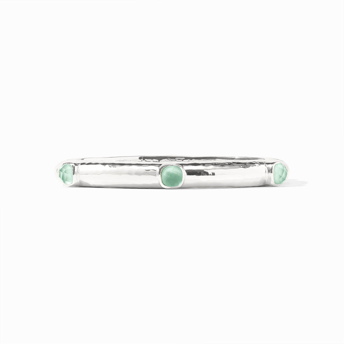 Catalina Stone Hinge Bangle Silver - Iridescent Aquamarine Blue