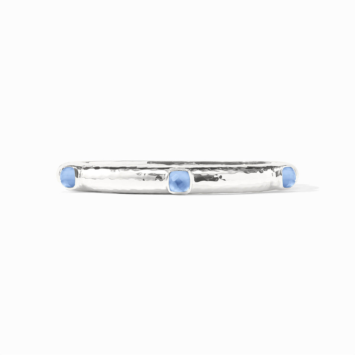 Catalina Stone Hinge Bangle Silver - Iridescent Chalcedony Blue