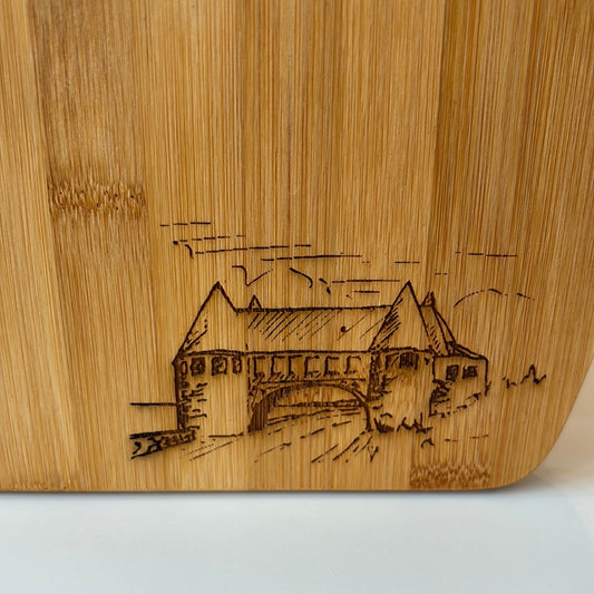 Rhode Island-Made Serving Board with Blue Resin Ocean Waves & Laser-Engraved Narragansett Towers - Large