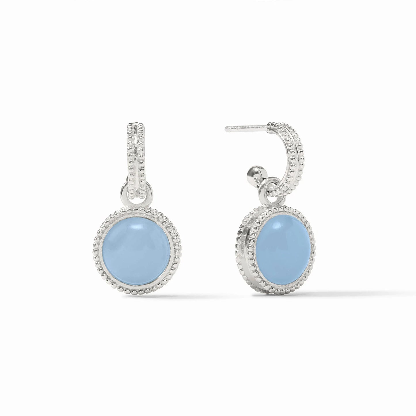 Fleur-de-Lis Hoop & Charm Earring Silver - Chalcedony Blue