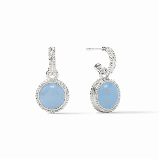 Fleur-de-Lis Hoop & Charm Earring Silver - Chalcedony Blue
