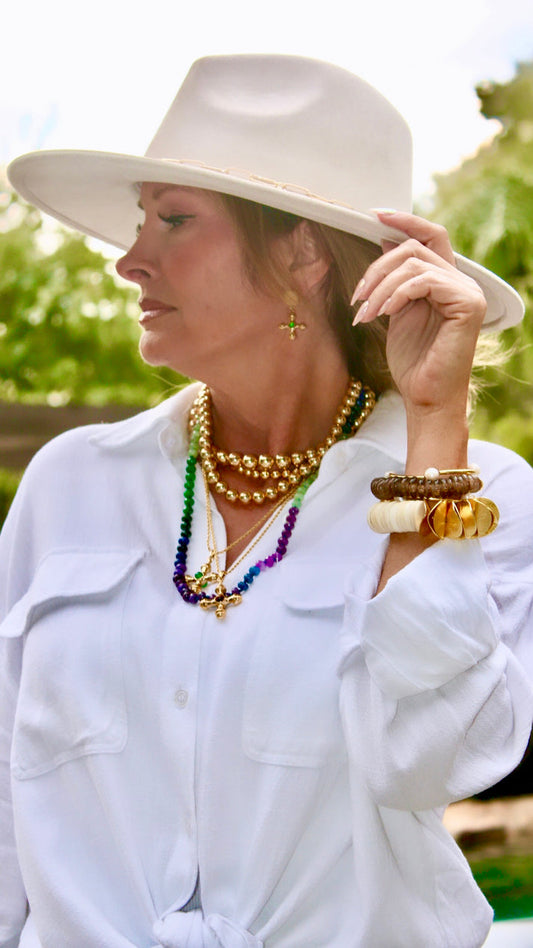 Gold Beaded Necklace - 10MM Beads