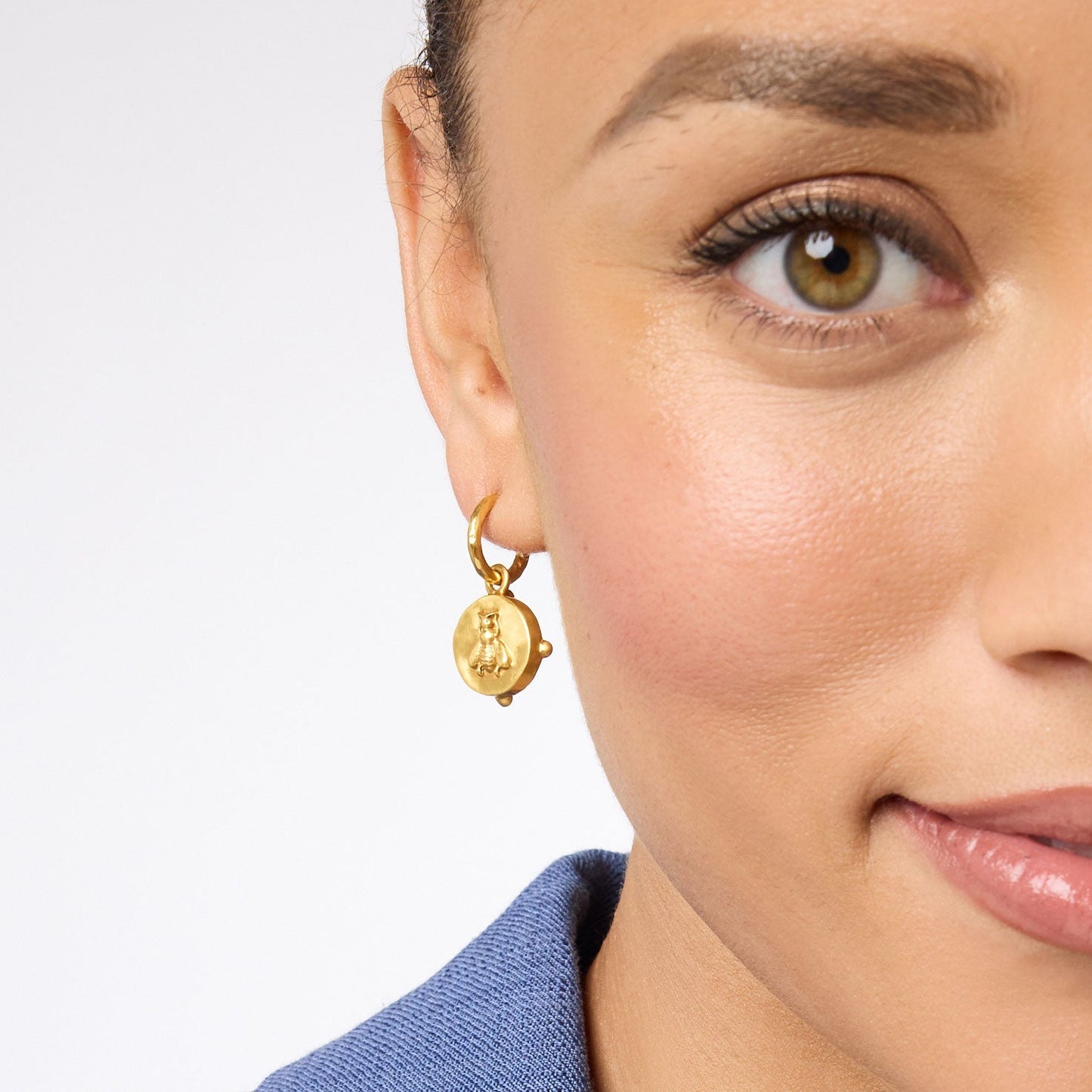 Honeybee Hoop & Charm Earring - Iridescent Emerald Green