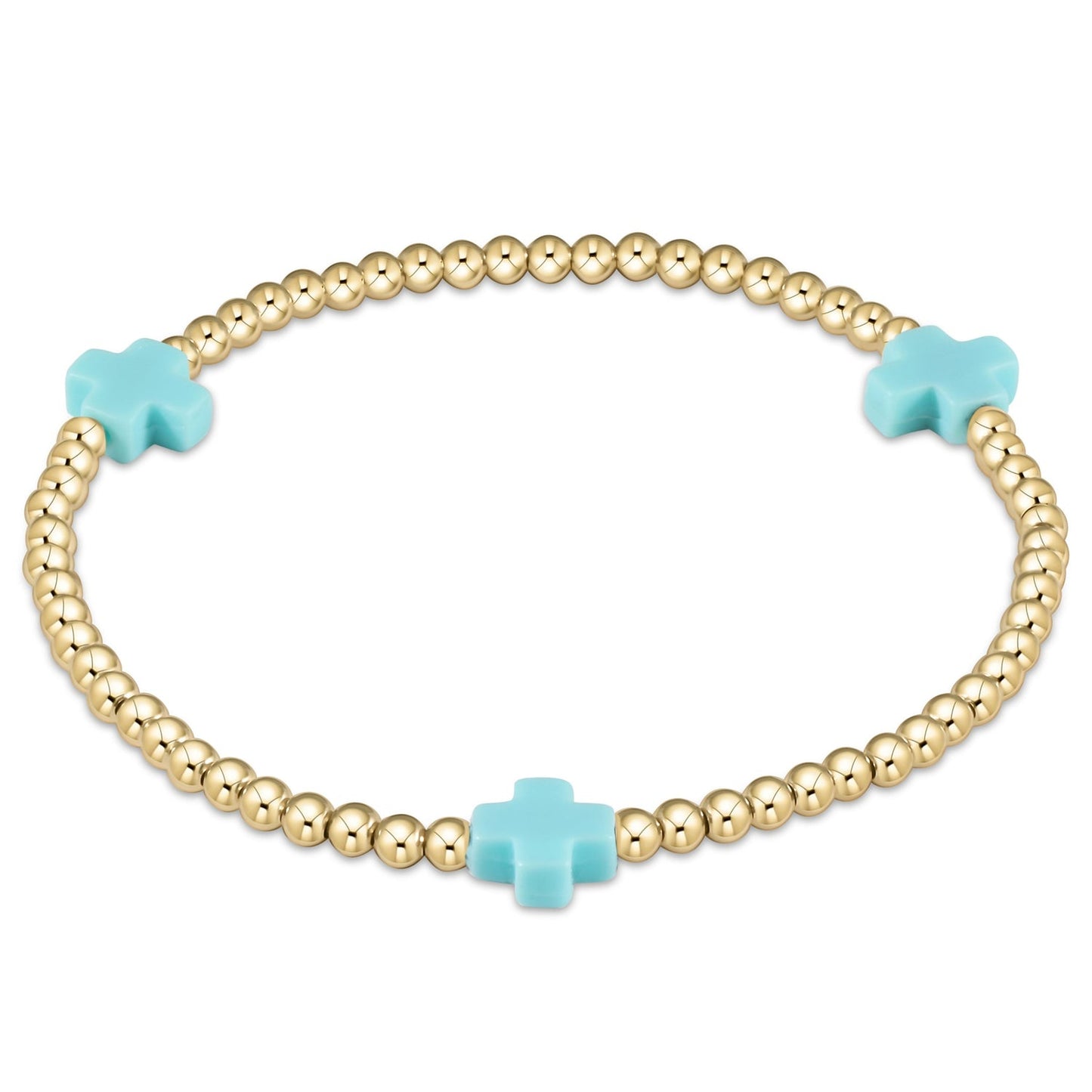 Extends Signature Cross 3mm Gold Bracelet - Turquoise
