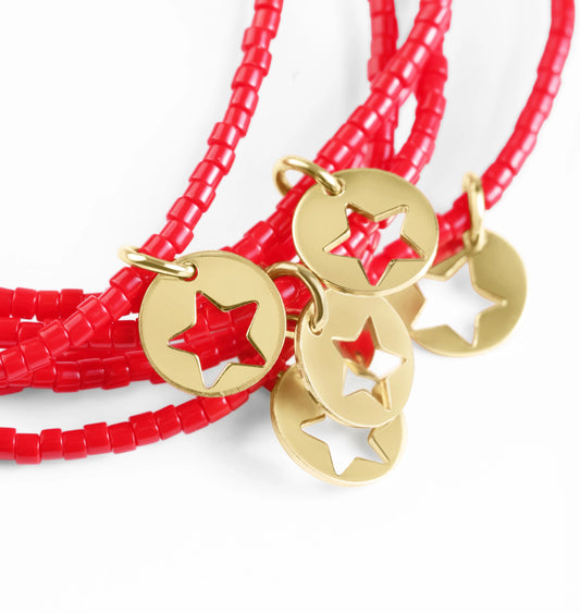 Hope Classic Bracelet - Bright Red- Star Small Gold Disc