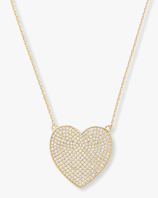 XL You Have My Whole Heart Pave Necklace 15" Gold