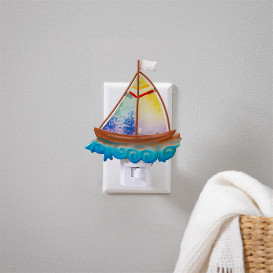 Glass and Metal Sail Boat Nightlight