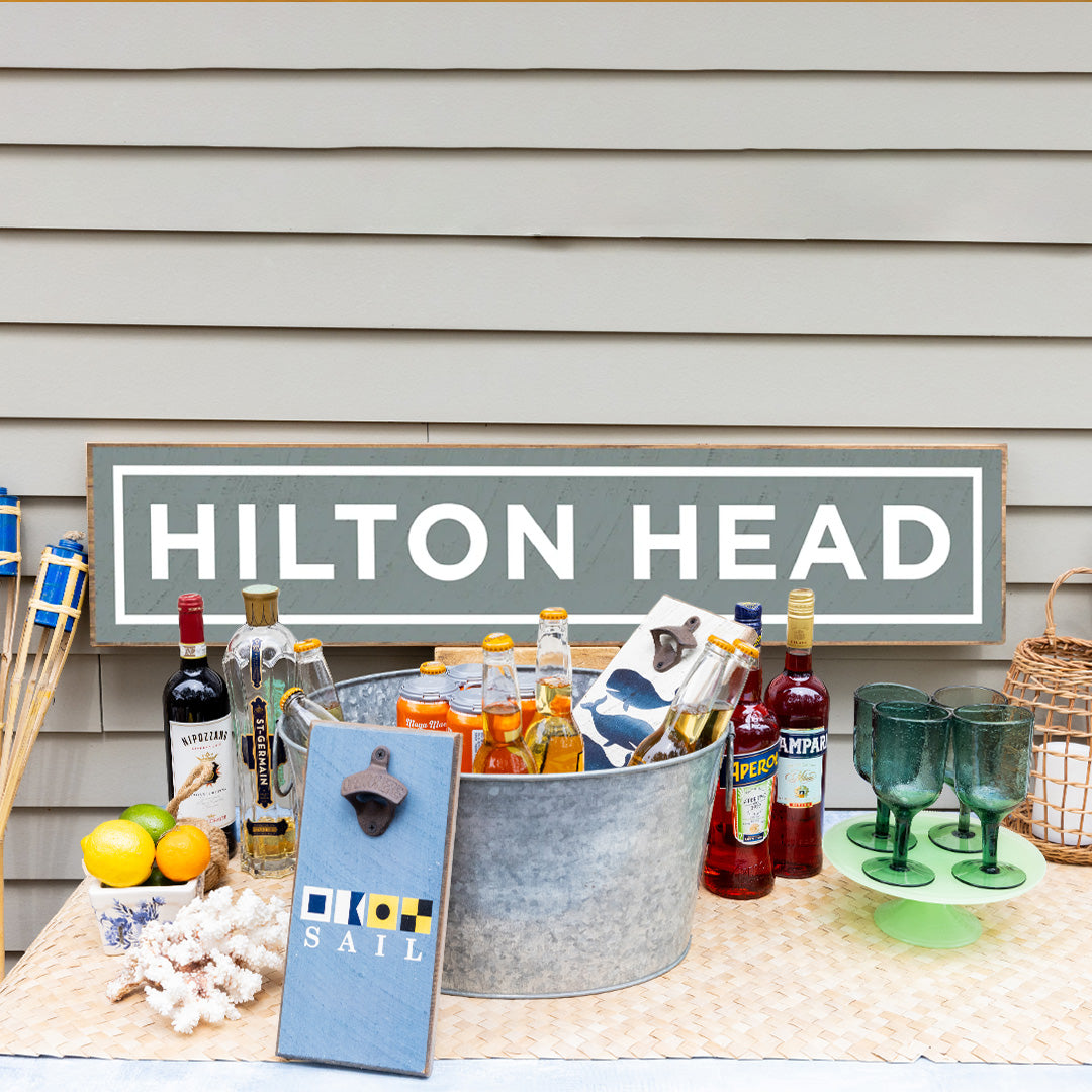 Narragansett Ocean/White with Border Barn Wood Sign 10x44