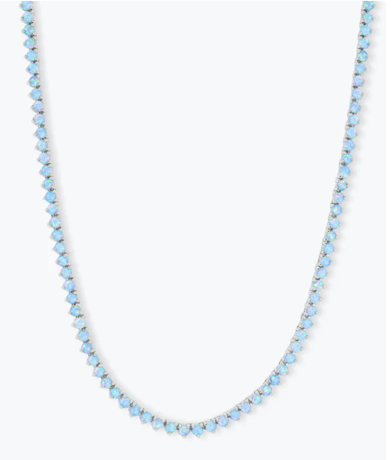 Not Your Basic Tennis Necklace Silver Blue Opal 18"