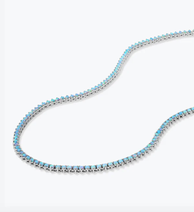 Not Your Basic Tennis Necklace Silver Blue Opal 18"