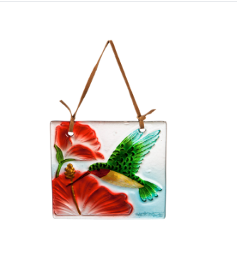4.5" Handpainted Embossed Glass Floral Botanicals Suncatcher
