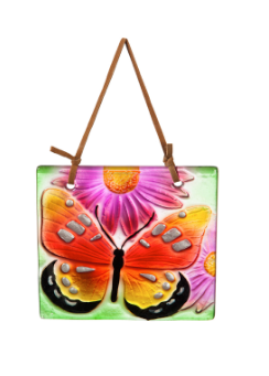 4.5" Handpainted Embossed Glass Floral Botanicals Suncatcher