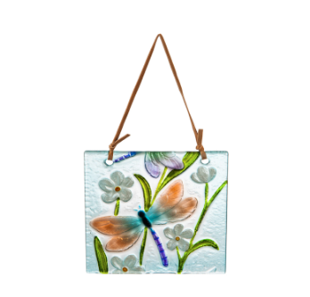 4.5" Handpainted Embossed Glass Floral Botanicals Suncatcher