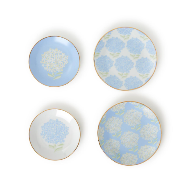 Hydrangea Trinket Tray Set with Gold Rim
