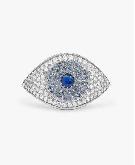 Blue Evil Eye Ring Silver