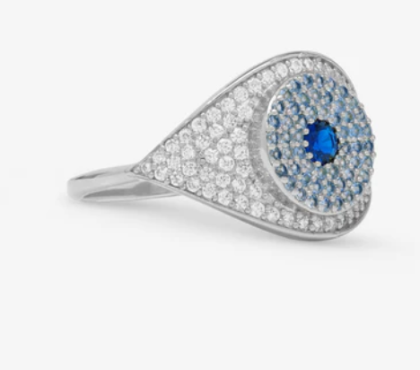 Blue Evil Eye Ring Silver