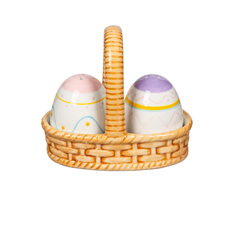 Easter Eggs in Basket Ceramic Salt and Pepper Set
