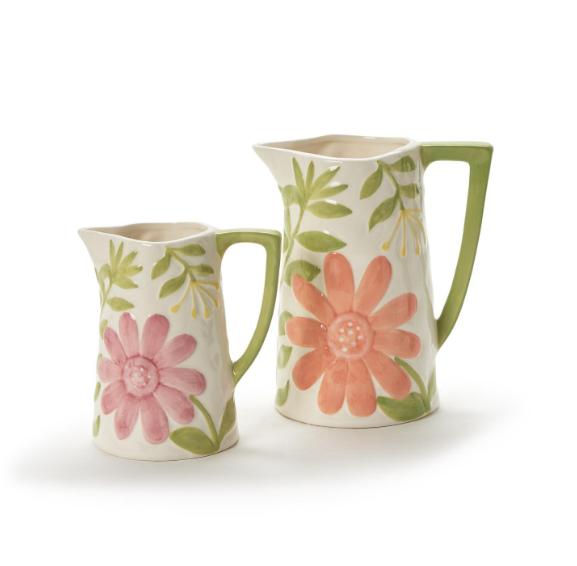 Ceramic Pitcher / Vase Hand-Painted Floral Design