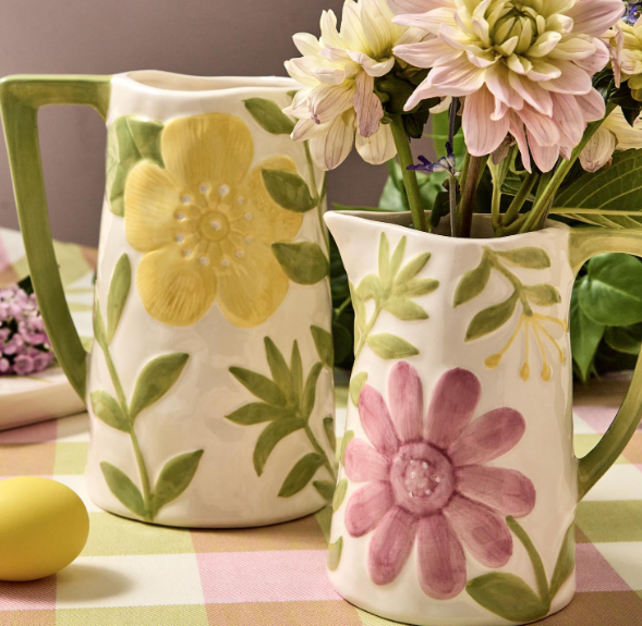 Ceramic Pitcher / Vase Hand-Painted Floral Design