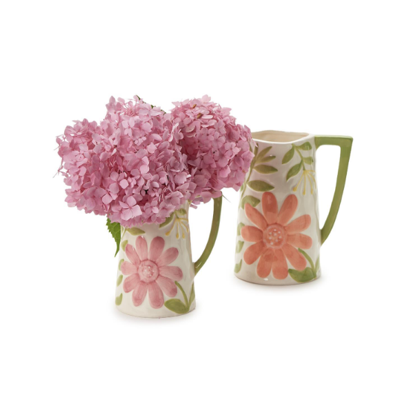 Ceramic Pitcher / Vase Hand-Painted Floral Design