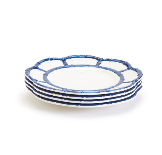 Blue Bamboo Salad / Dessert Plates with Bamboo Rim
