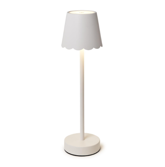 White LED Cordless Table Lamp with Scalloped Edge Shade