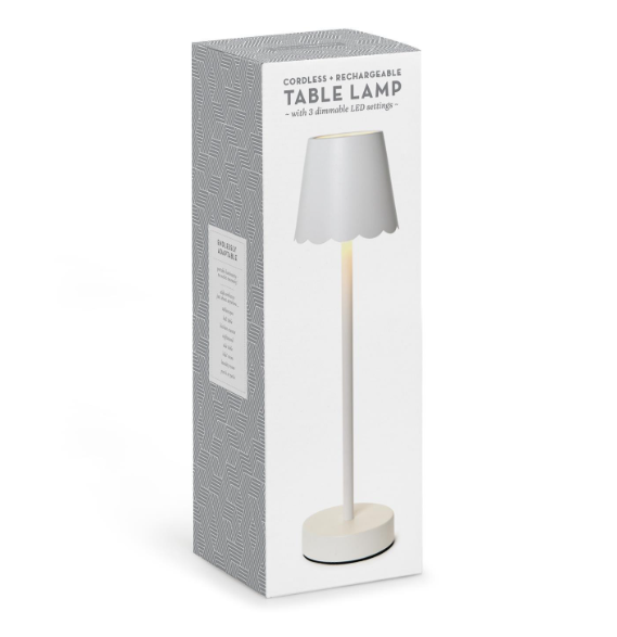 White LED Cordless Table Lamp with Scalloped Edge Shade