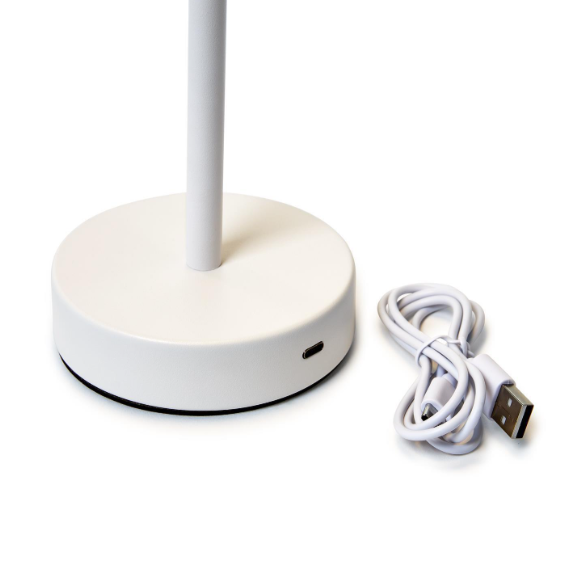 White LED Cordless Table Lamp with Scalloped Edge Shade