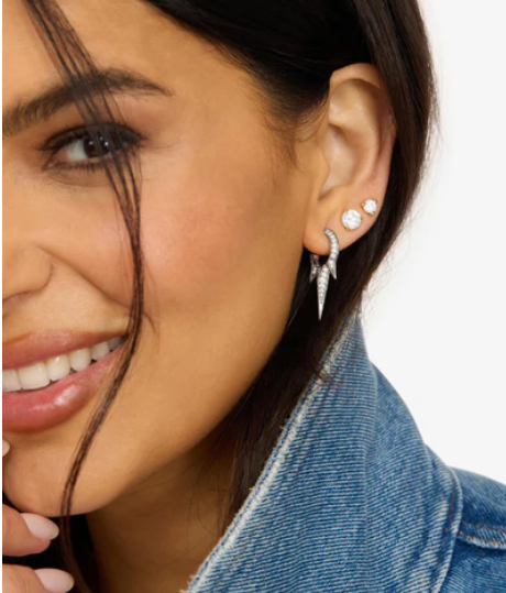 Baby Gabriella Pavé Triple Spike Earrings Silver