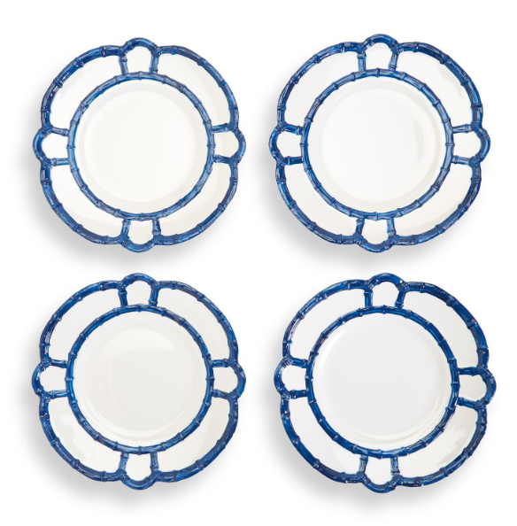 Blue Bamboo Salad / Dessert Plates with Bamboo Rim