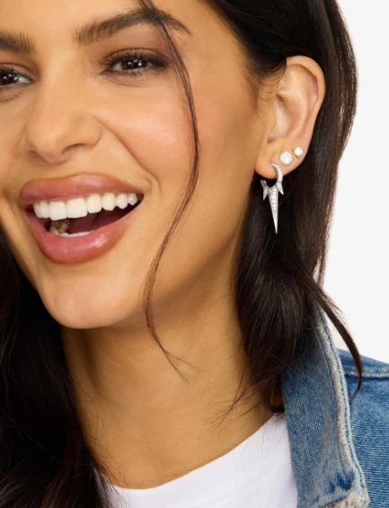 Gabriella Pavé Triple Spike Earrings Silver