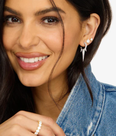 Gabriella Pavé Triple Spike Earrings Silver