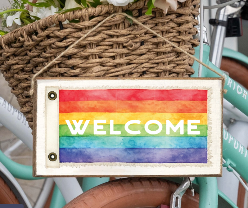 Welcome Pride Rainbow Colors Twine Sign