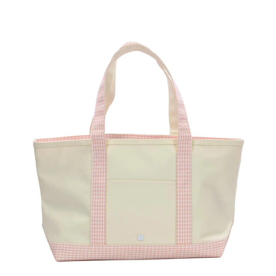 Medium Tote - Coated Canvas Natural with Gingham Taffy Trim
