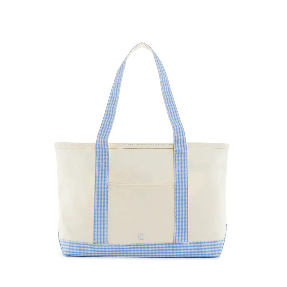 Medium Tote - Coated Canvas Natural with Gingham Sky Trim