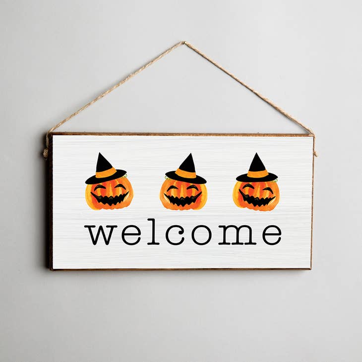 Jack O Lantern Welcome Twine Hanging Sign