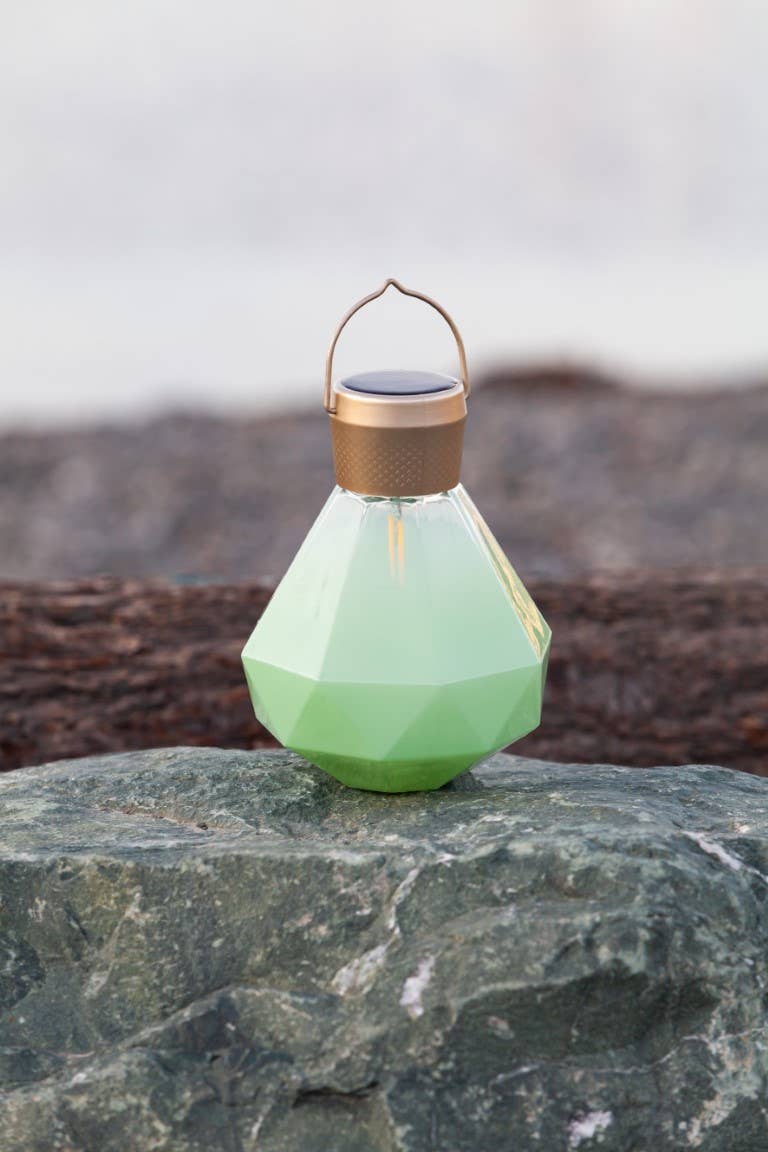 Gem Light - 6.75" Glass Outdoor Solar Lantern - Jade