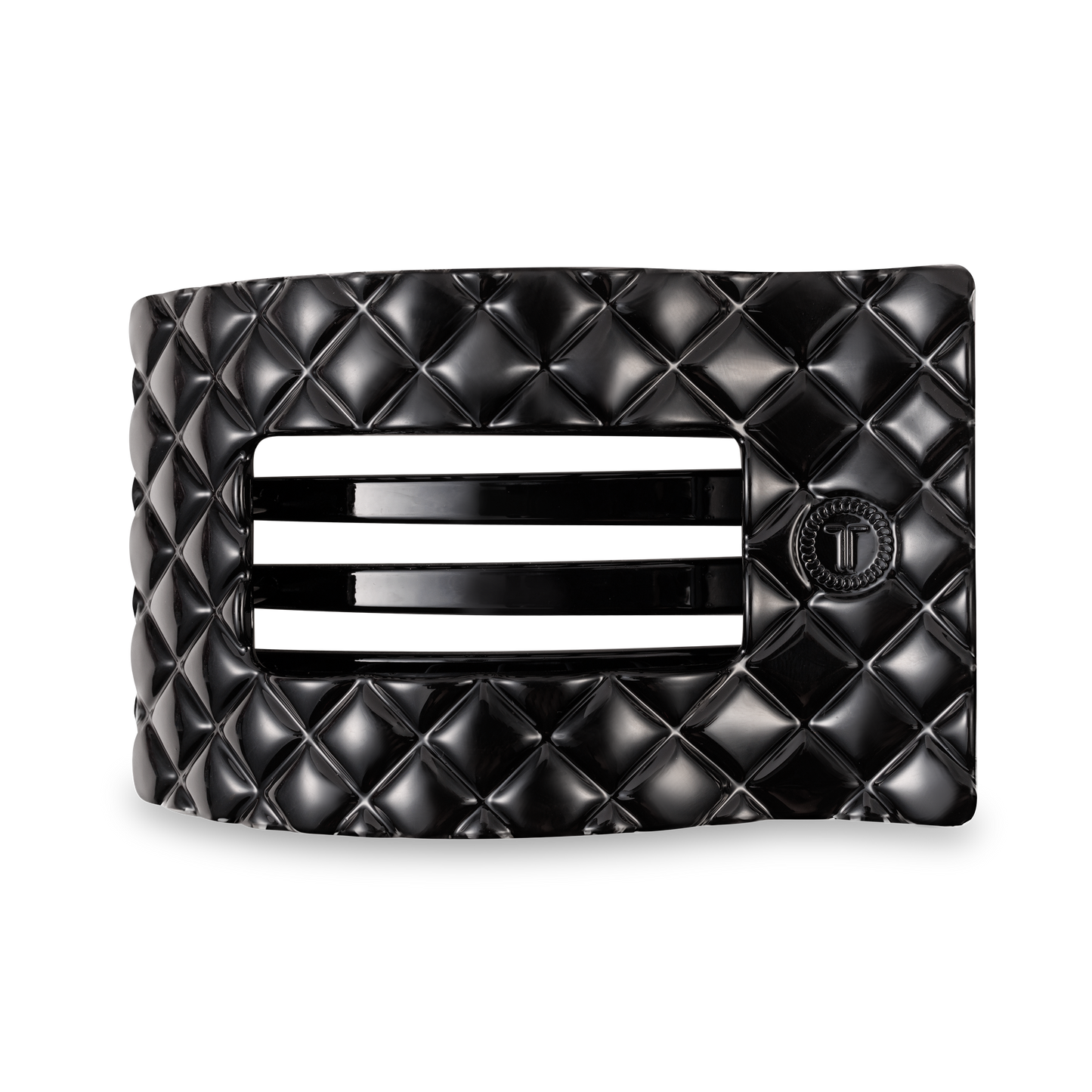 Jet Black Quilted Large Flat Rectangle Hair Clip