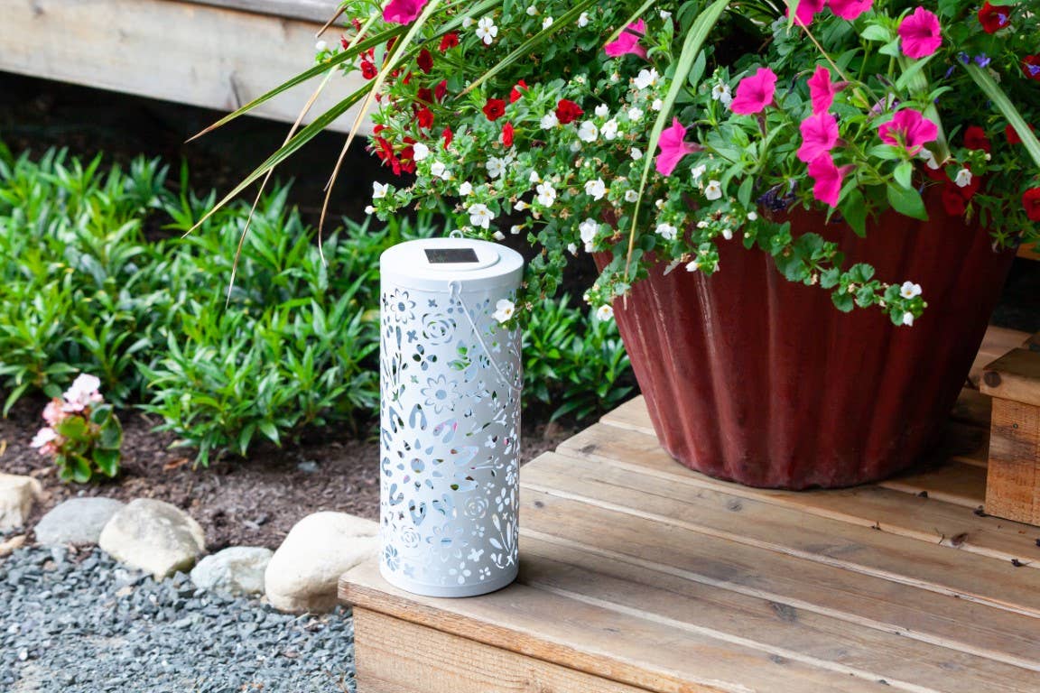 Metal Bloom 12" Outdoor Solar Lantern - White