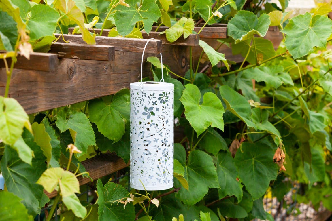 Metal Bloom 12" Outdoor Solar Lantern - White